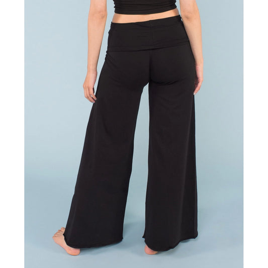 Organic Roll-Top Black Flowy Pants