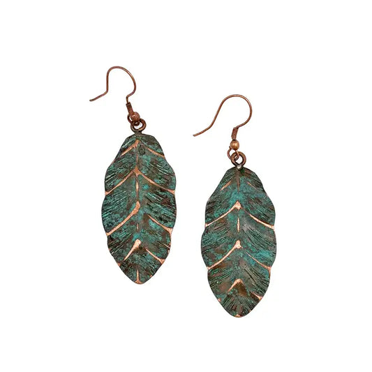 Copper Teal Leaf Earrings