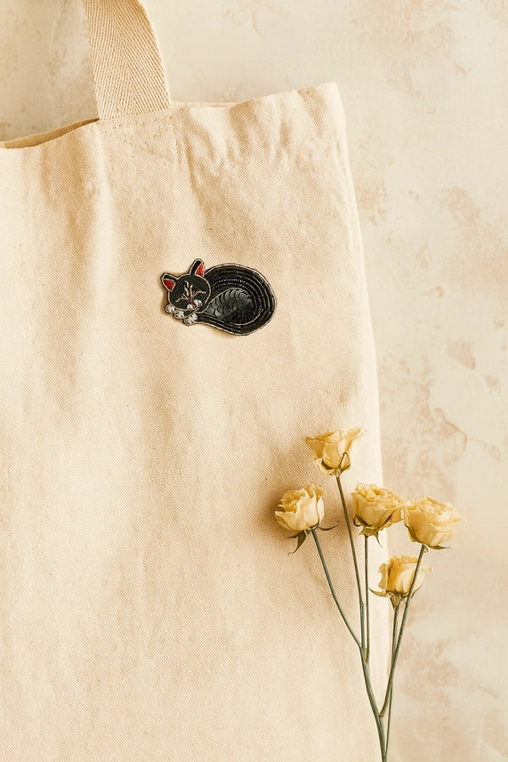 Bala Mani Beaded Sleeping Cat Brooch