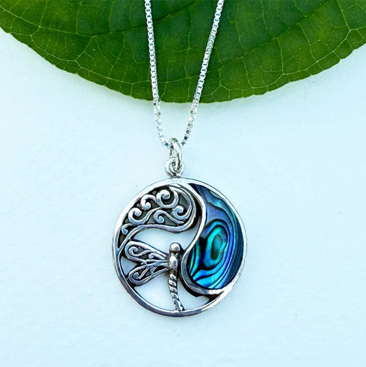 Abalone Dragonfly Circle Necklace
