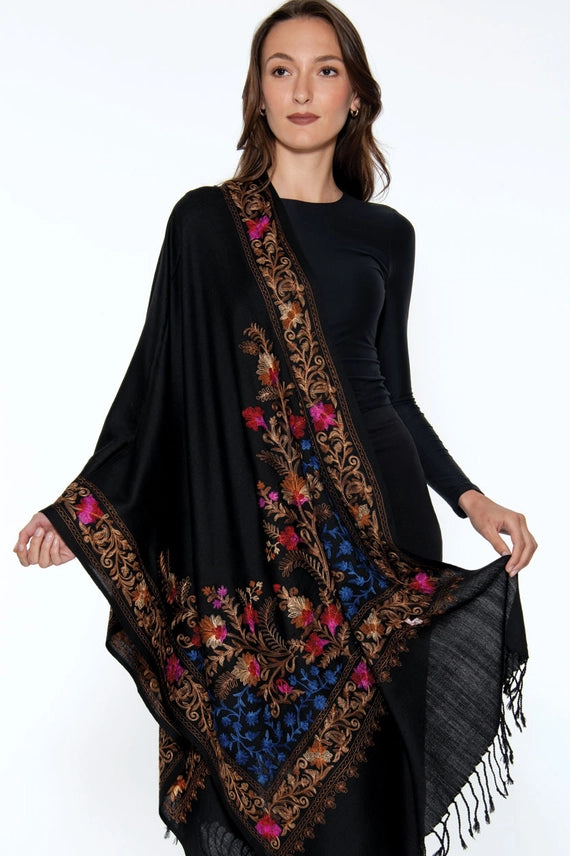 Karuna Embroidered Wool Shawl