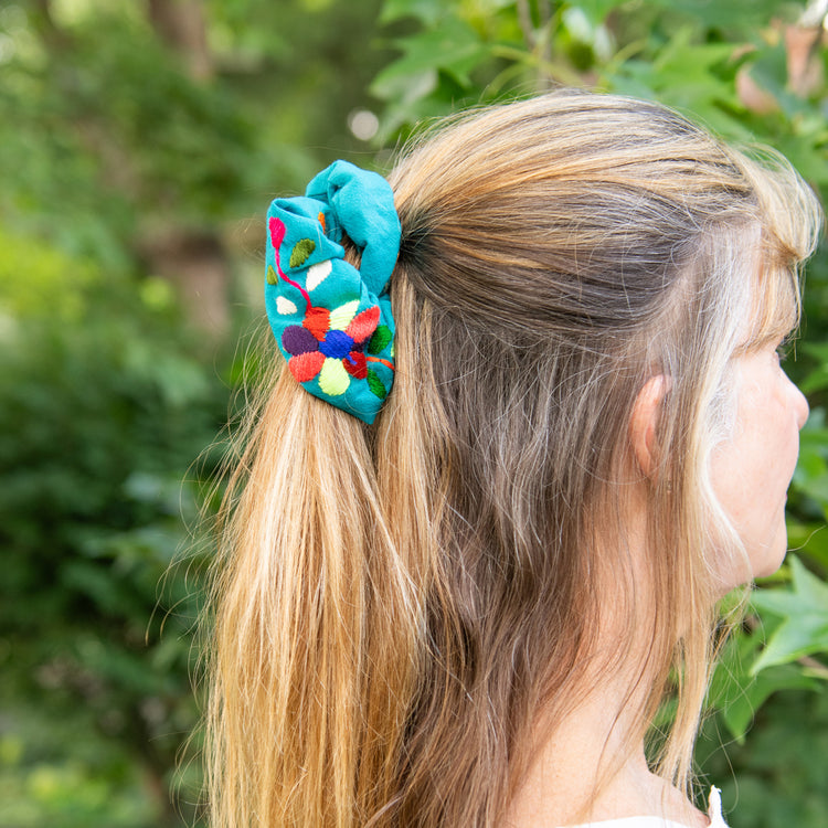 Flower Embroidered Scrunchies