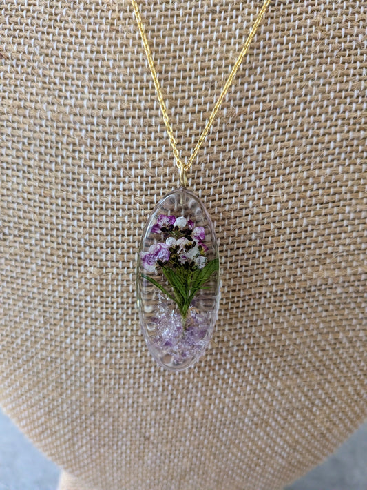 Alyssum & Amethyst Long Oval Pendant