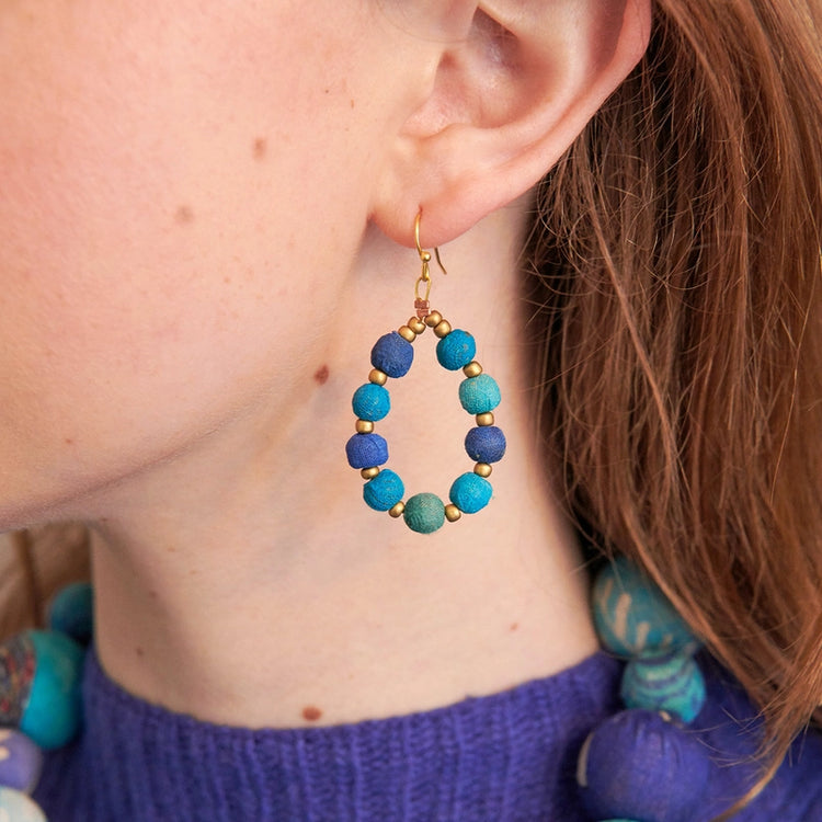 Kantha Azure Beaded Teardrop Earring