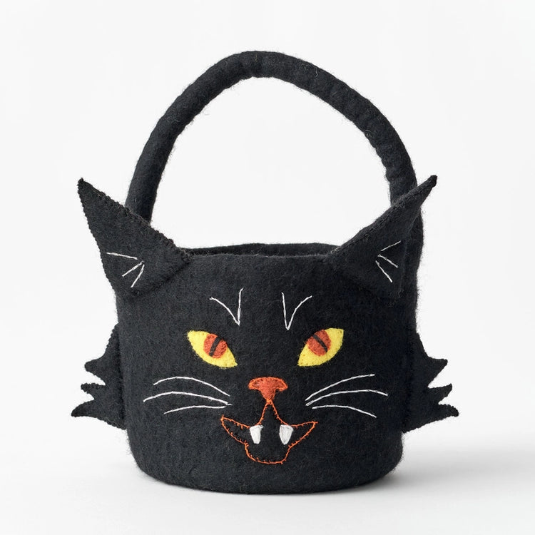 Felt Black Cat Halloween Candy Bucket