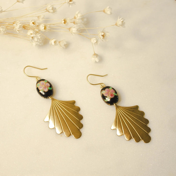 Black Porcelain Floral Earrings