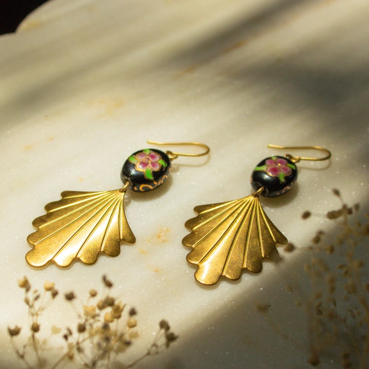 Black Porcelain Floral Earrings