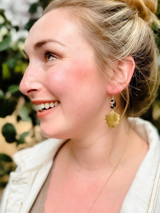 Black Porcelain Floral Earrings