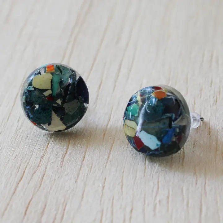 Eggshell and Resin Stud Earrings