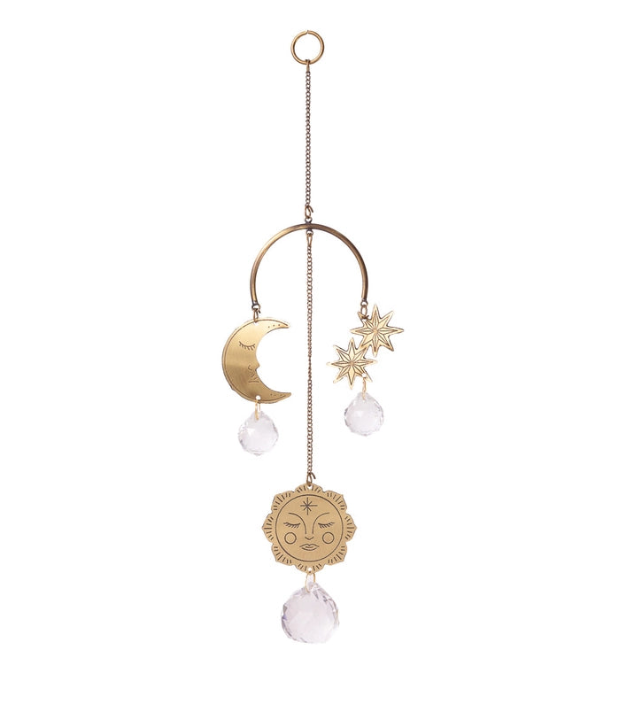 Surya Celestial Moon and Sun Brass Suncatcher