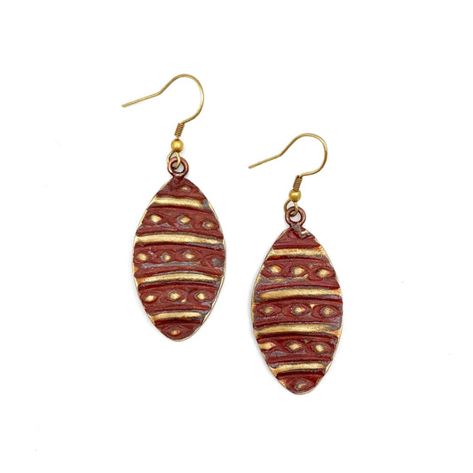 Brass Warm Red Patina Earrings
