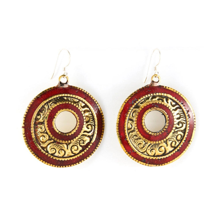 Brass Coral Tibetan Earrings