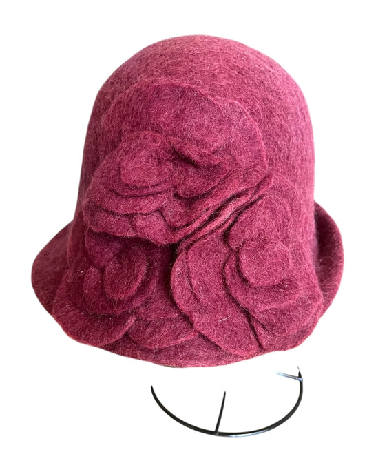 Burgundy Felted Flower Hat