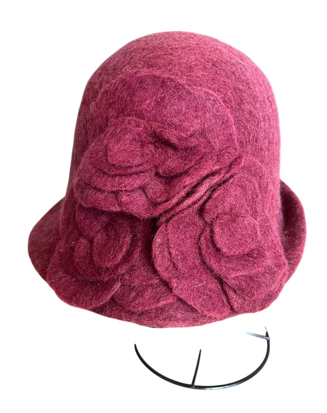 Burgundy Felted Flower Hat