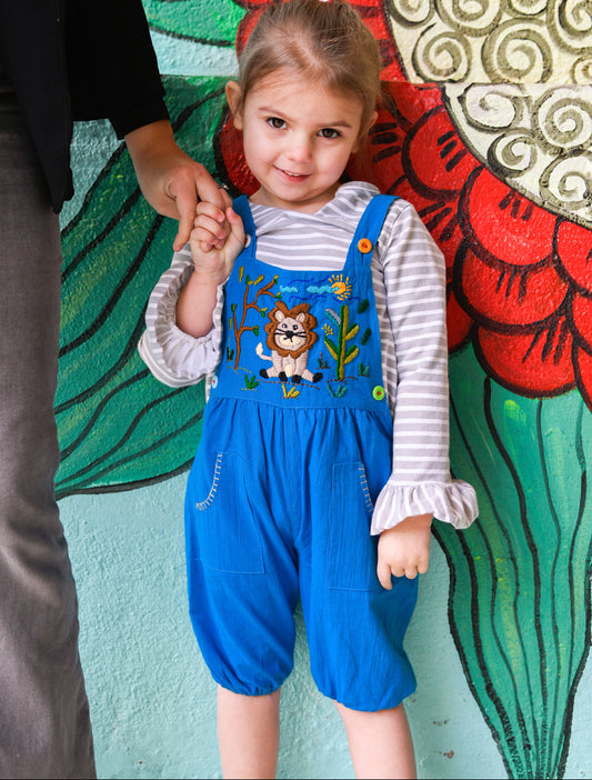 Kids Embroidered Lion Overalls
