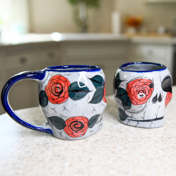 Sugar Skull Mug with Rose Design