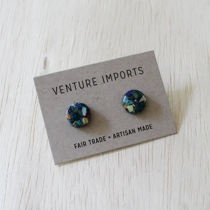 Eggshell and Resin Stud Earrings