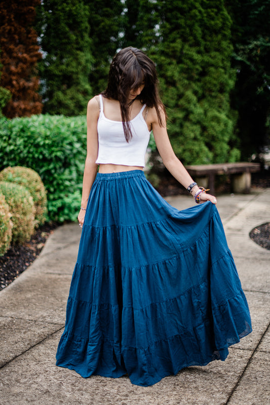 Solid Cotton Peasant Skirt