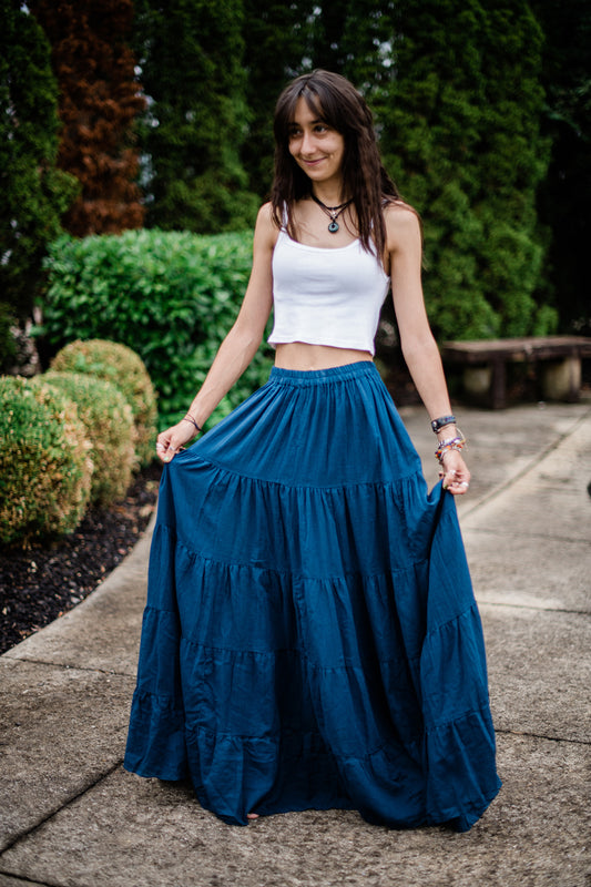 Solid Cotton Peasant Skirt