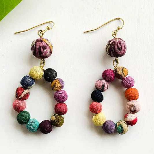 Kantha Dangling Teardrop Earrings