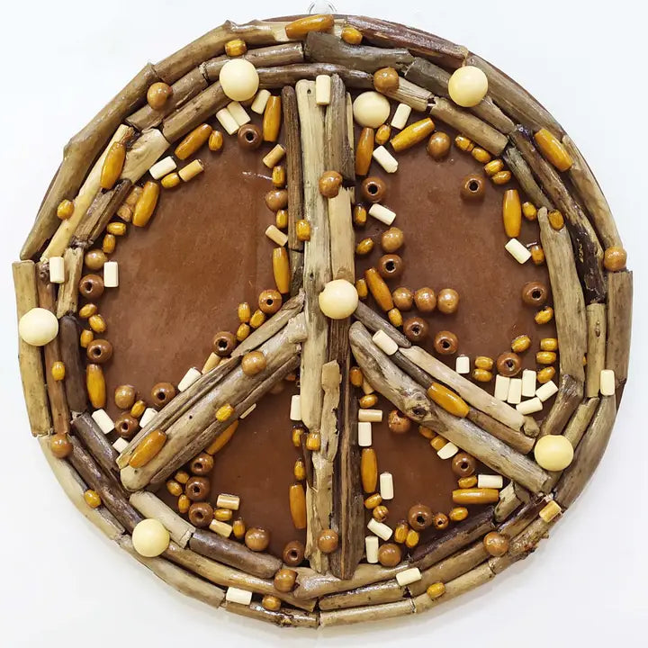 Driftwood Round Peace Sign Wall Art