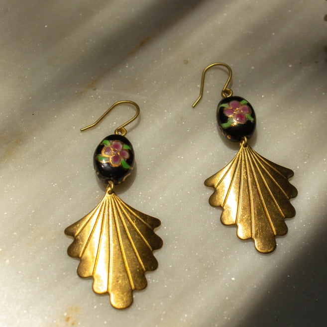 Black Porcelain Floral Earrings