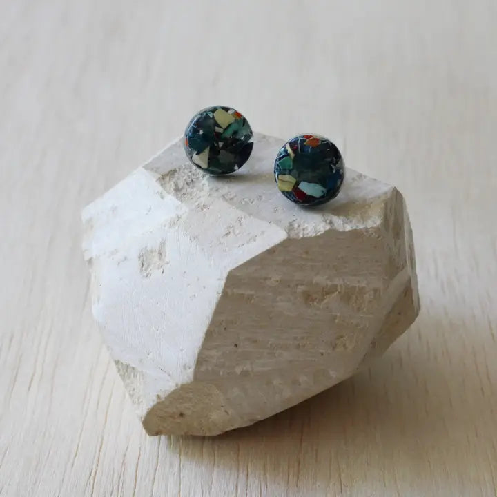 Eggshell and Resin Stud Earrings