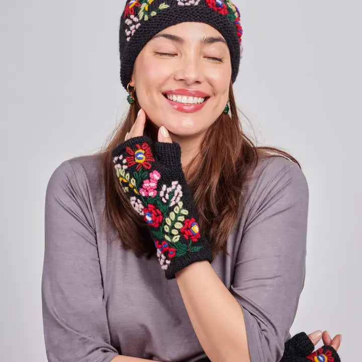 Embroidered Floral Knitted Hand Warmers