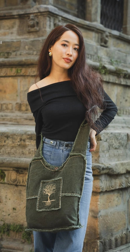 Forest Green Tree of Life Zip Top Crossbody