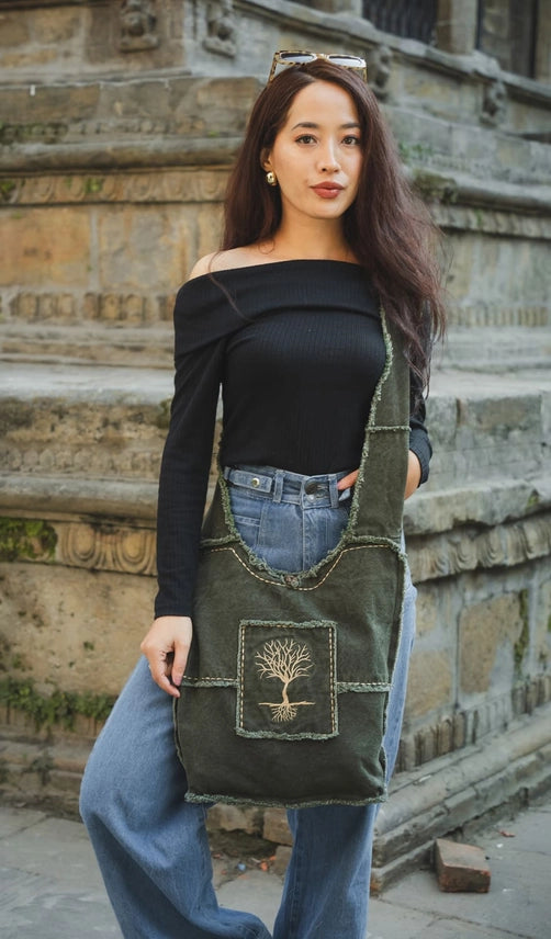 Forest Green Tree of Life Zip Top Crossbody
