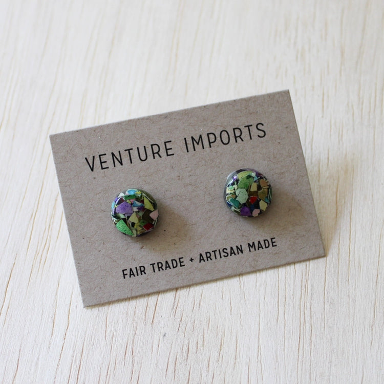 Eggshell and Resin Stud Earrings