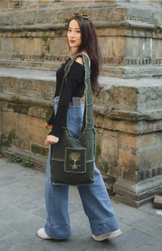 Forest Green Tree of Life Zip Top Crossbody