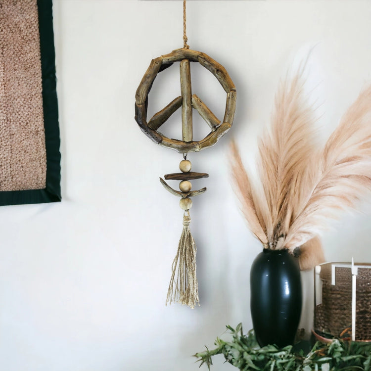 Hanging Driftwood Peace Wall Decor
