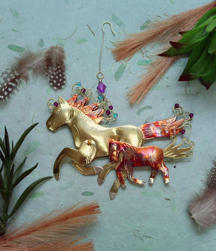 Horse and Foal Recycled Metal Ornament