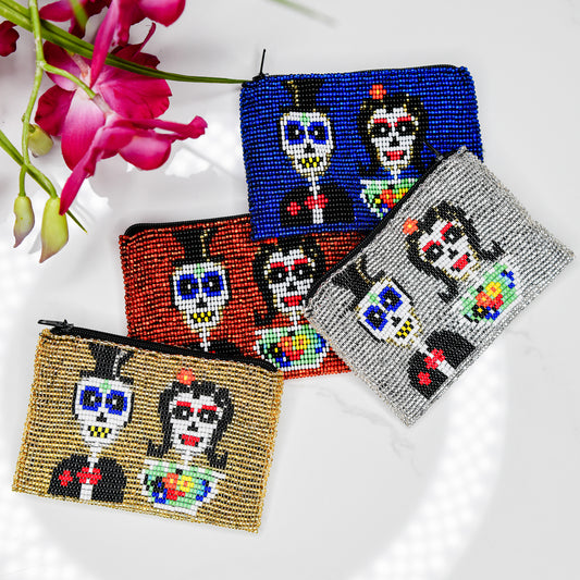 Day of the Dead Beaded Coin Bag