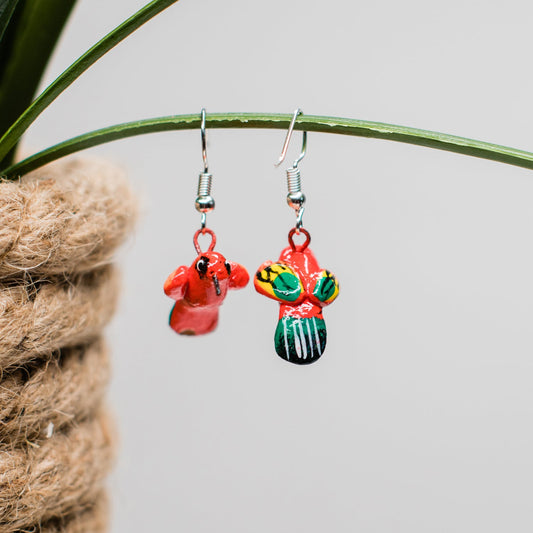 red ceramic hummingbird earrings fair trade handmade guatemalan