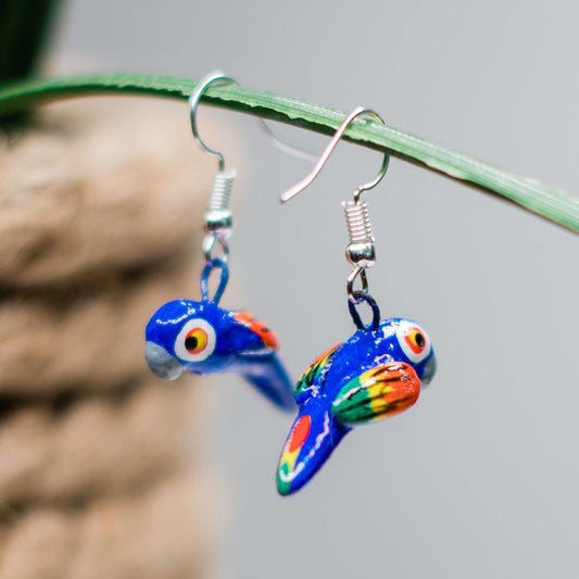 parrot ceramic earrings handmade fair trade guatemalan jewelry accessory