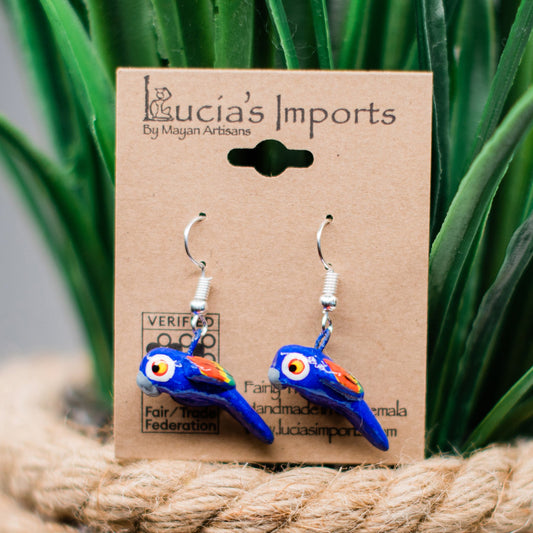 parrot ceramic earrings handmade fair trade guatemalan jewelry accessory