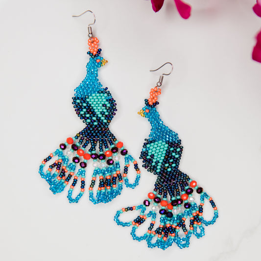 Beaded Peacock Earrings
