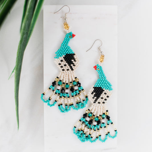 Beaded Peacock Earrings