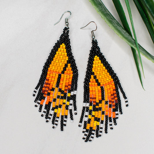 Beaded Butterfly Wing Fringe Earrings