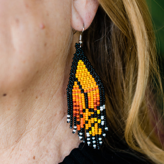 Beaded Butterfly Wing Fringe Earrings