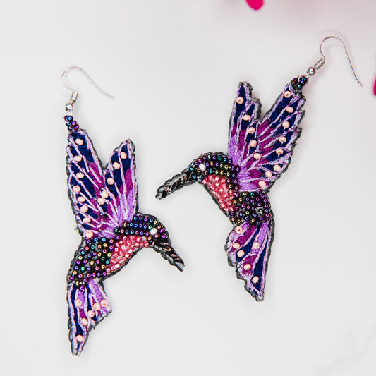 Purple Threaded Hummingbird Earrings