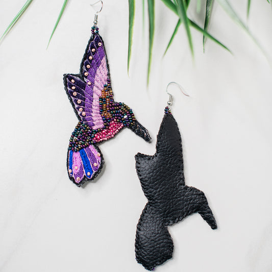 Purple Threaded Hummingbird Earrings