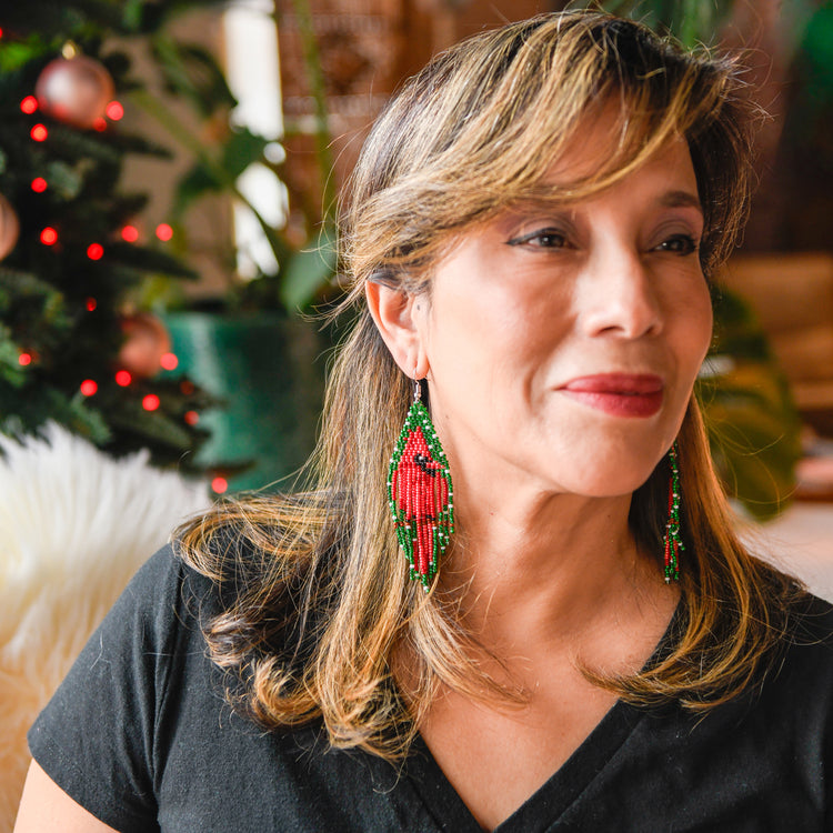 Evergreen Cardinal Fringe Earrings