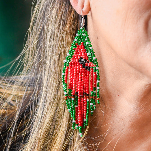Evergreen Cardinal Fringe Earrings
