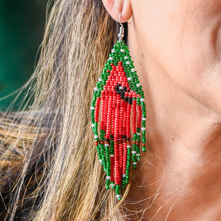 Evergreen Cardinal Fringe Earrings