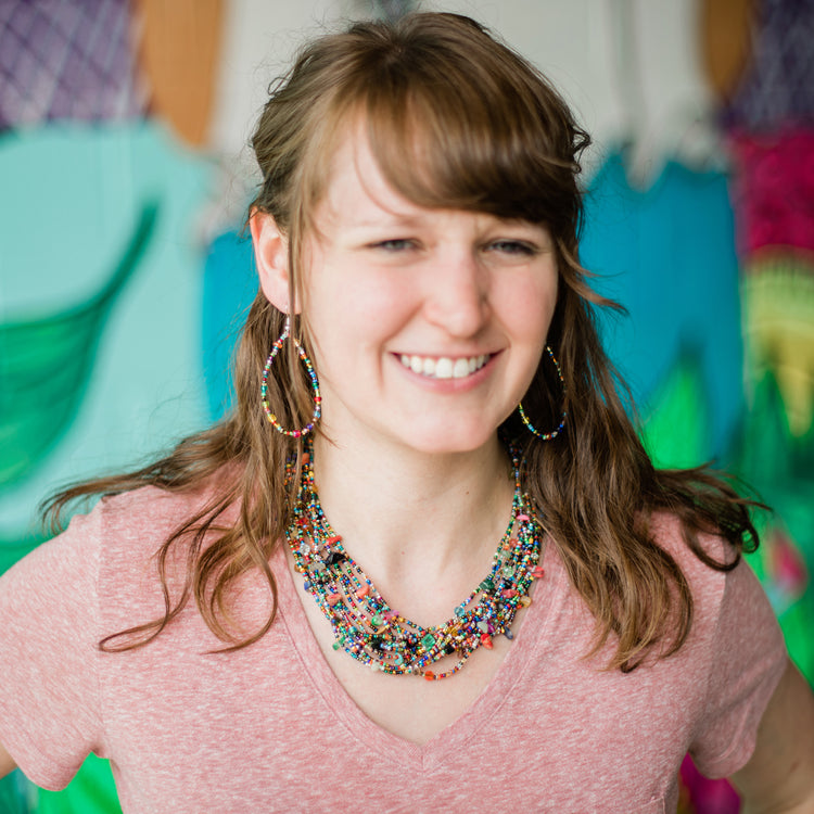 Rainbow Beaded Hoops