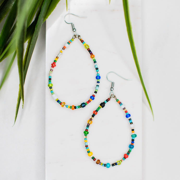 Rainbow Beaded Hoops