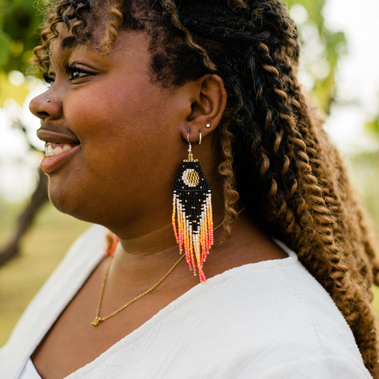 Crescent Moon Fringe Earrings